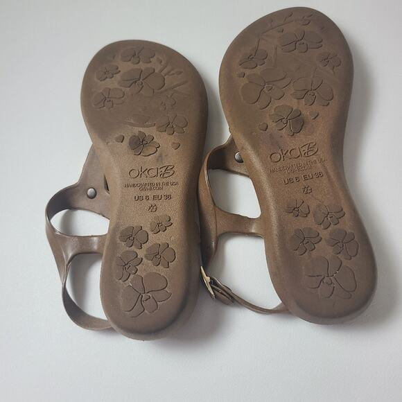 OkaB Sandals 6 Ankle Strap Flat Brown Leopard Button Animal  Summer Beachy Vacay - Picture 8 of 14